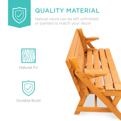 2-in-1 Convertible Wooden Outdoor Picnic Table & Garden Bench by Best Choice Products, Built with Umbrella Mount Hole, Natural Wood Finish