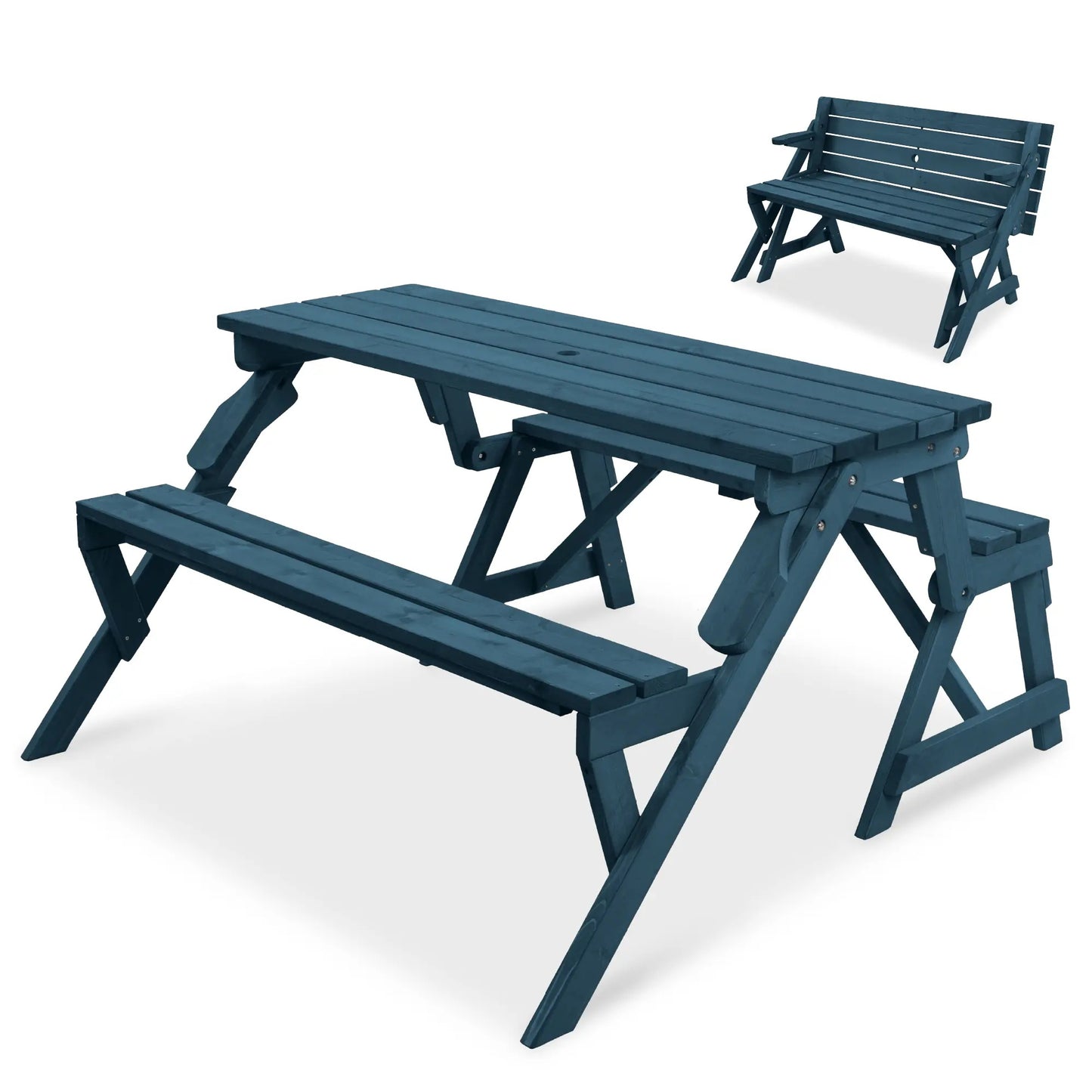 2-in-1 Convertible Wooden Outdoor Picnic Table & Garden Bench by Best Choice Products, Built with Umbrella Mount Hole, Natural Wood Finish