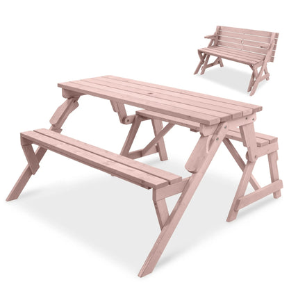 2-in-1 Convertible Wooden Outdoor Picnic Table & Garden Bench by Best Choice Products, Built with Umbrella Mount Hole, Natural Wood Finish